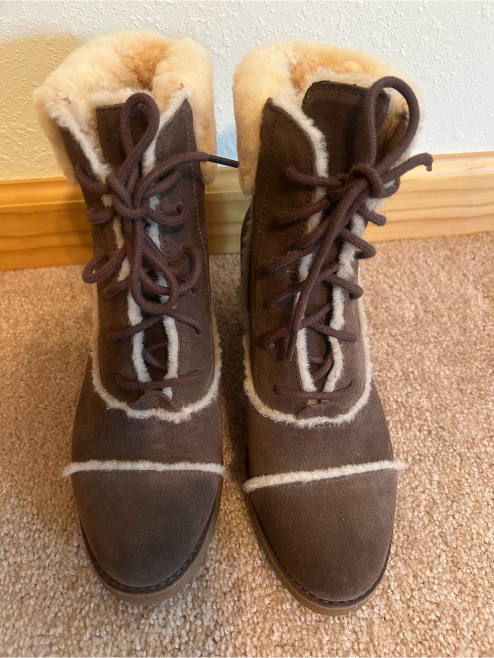 UGG Chocolate Brown Suede Lace-Up Shearling Boots